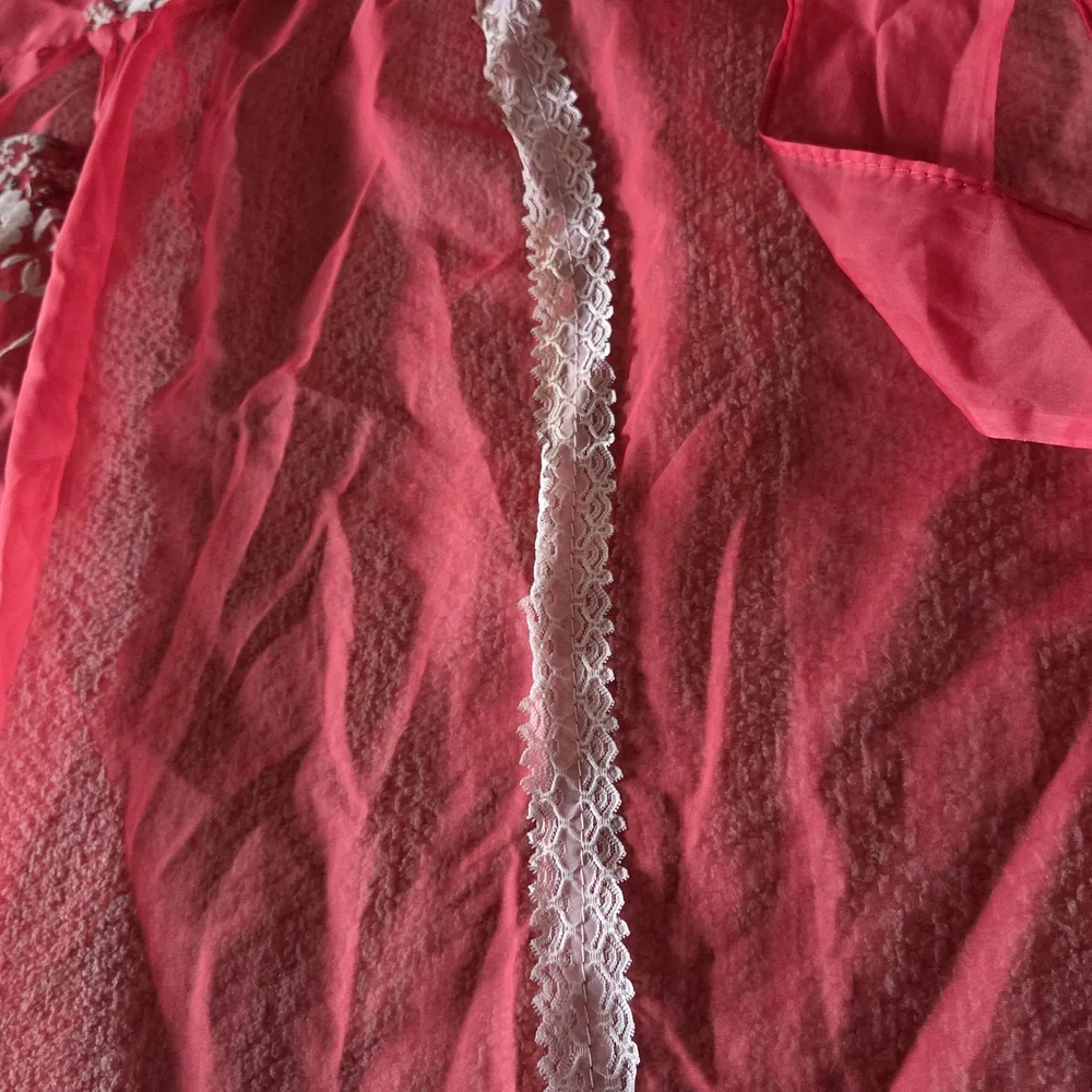 Vintage Red Sheer Hostess Apron – Retro Kitchen Glam With Floral Pocket